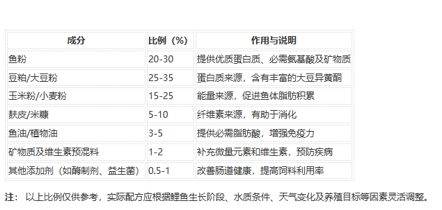 2024最新养殖鲤鱼饲料配方比例表，科学搭配促进健康生长